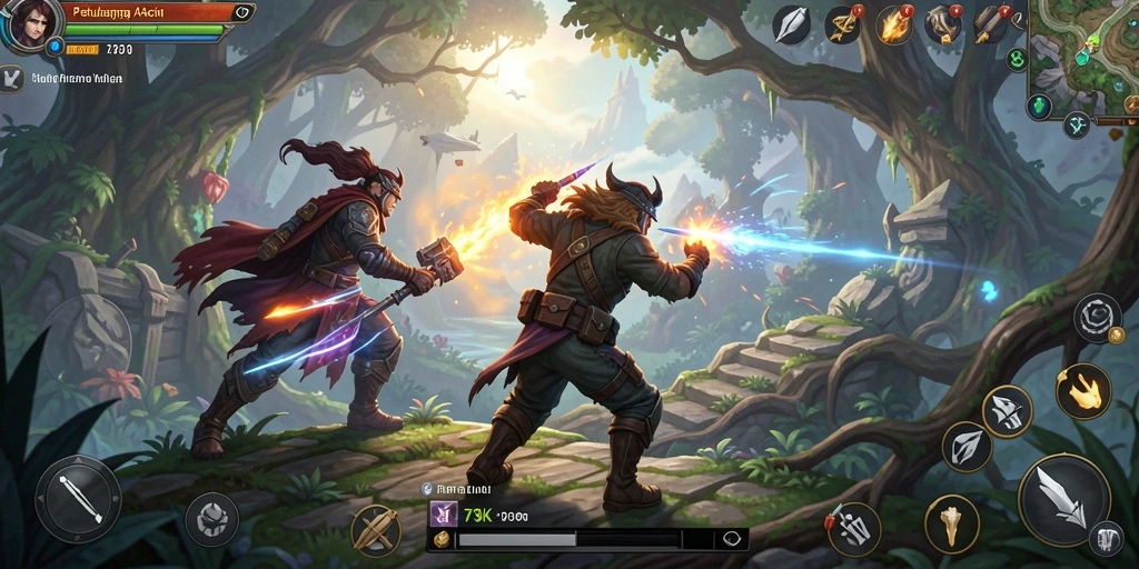 Gameplay dinamis dalam dunia fantasi 73K yang menakjubkan.