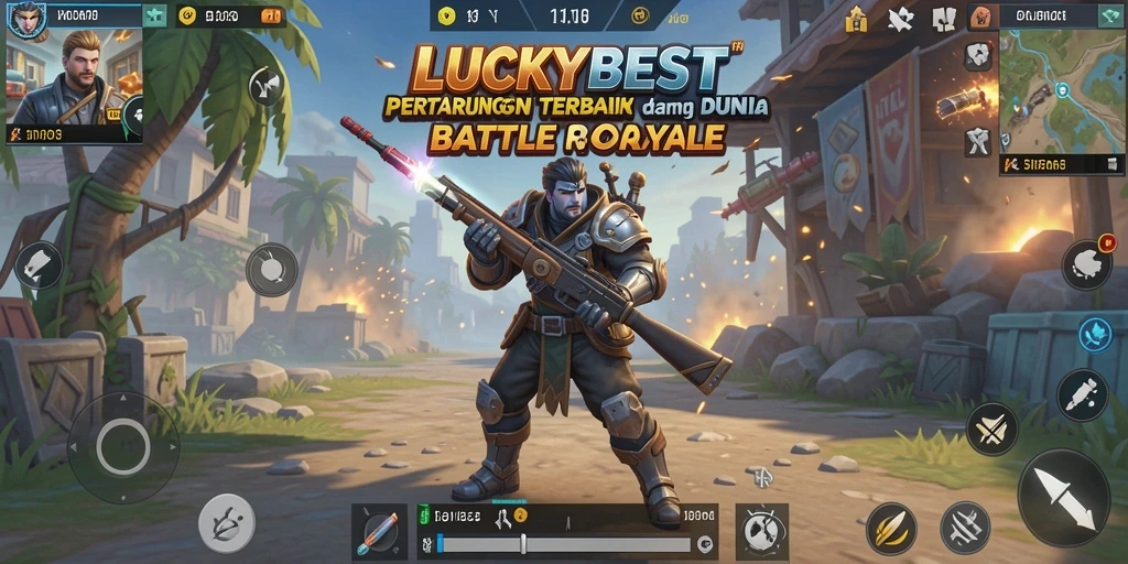 Tangkapan layar LUCKYBEST menampilkan aksi intens dalam pertempuran Battle Royale.