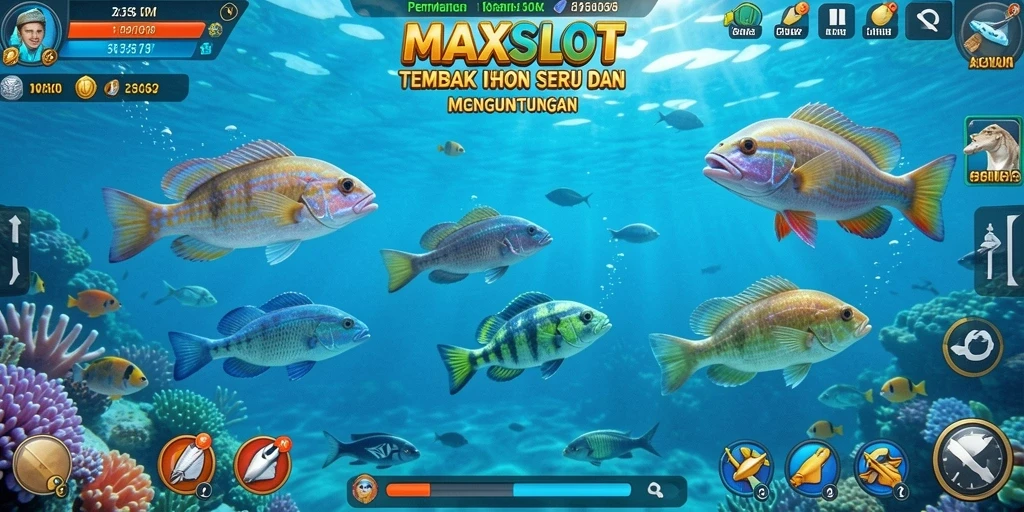 Screenshot gameplay MAXSLOT menampilkan aksi seru dalam menangkap ikan.