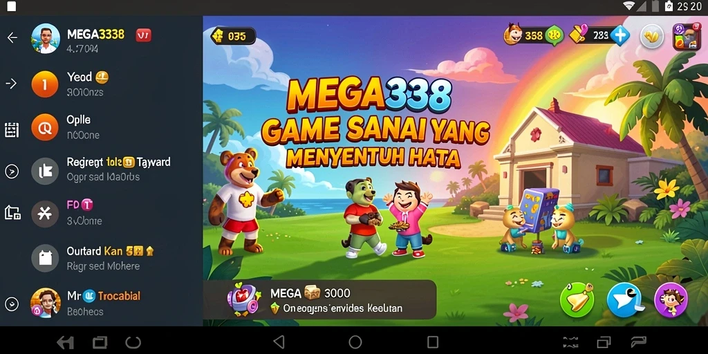 Tampilan gameplay warna-warni dan menyenangkan dari MEGA338.