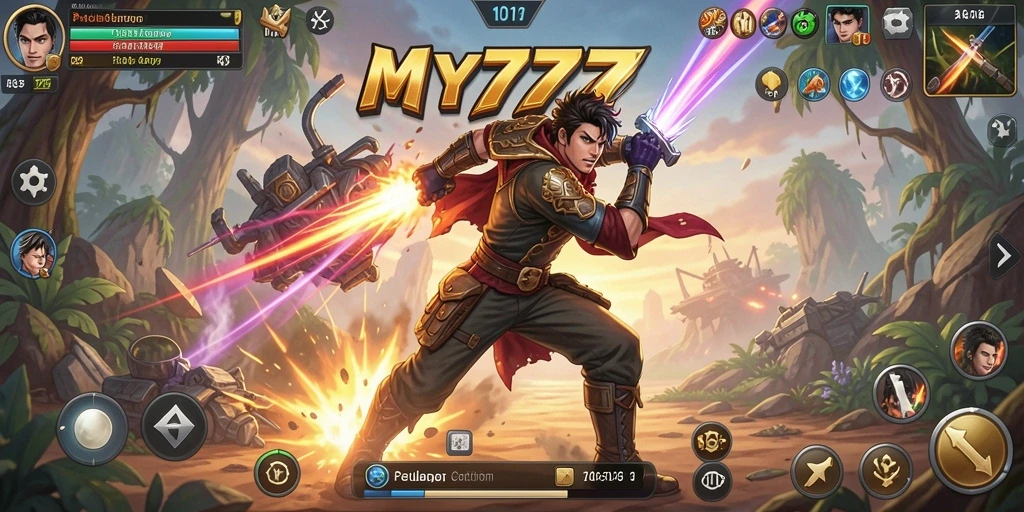 Tampilan gameplay action MY777 yang mendebarkan dan penuh tantangan.