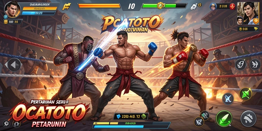 Screenshot OCATOTO menampilkan pertarungan sengit dengan karakter yang beraksi.
